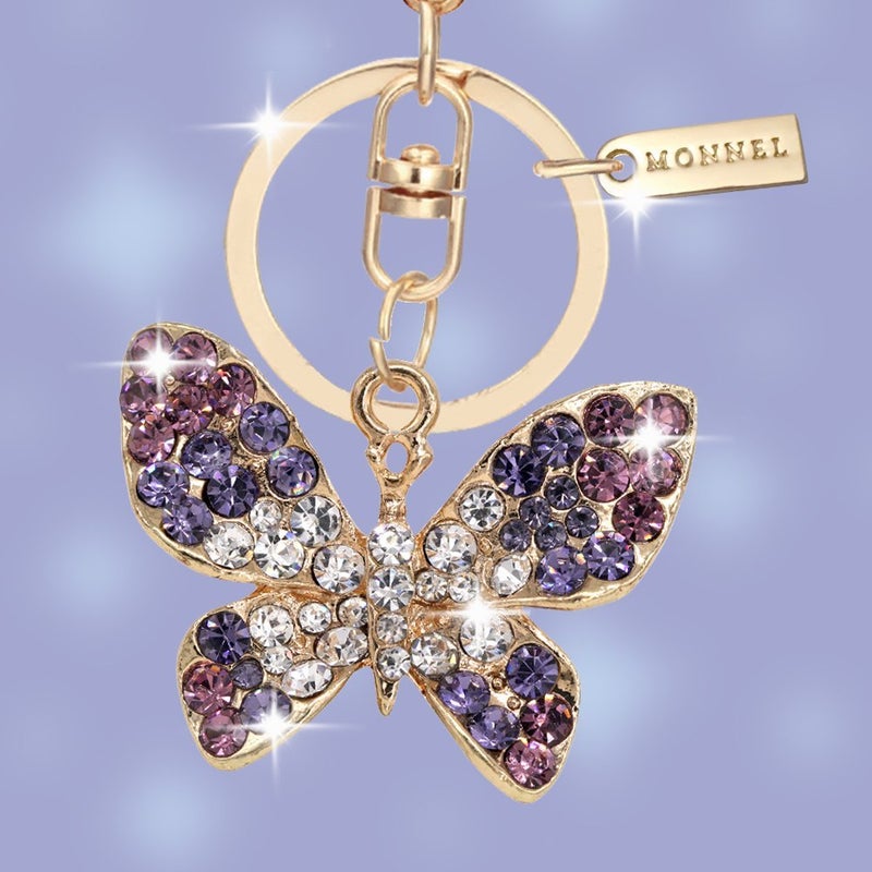 Monnel Bling Crystal Butterfly Design Keychain Key Ring Purple MZ835-1 - Image 2